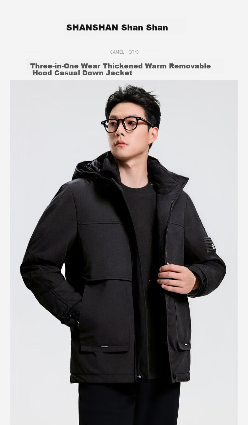 SHANSHAN 90 Goose Down Jacket Men Winter Three-in-One Casual Thick Warm Detachable Hooded Dad Coat 1