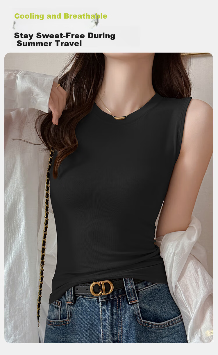 Audifine Women's Camisole Tank Top Wide Strap Sleeveless T-Shirt Khaki M Spring Summer Outerwear 4
