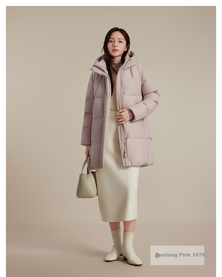 BOSIDENG Women's Off-Season 90% Down Thickened Hooded Loose Mid-Length Casual Warm Coat 6