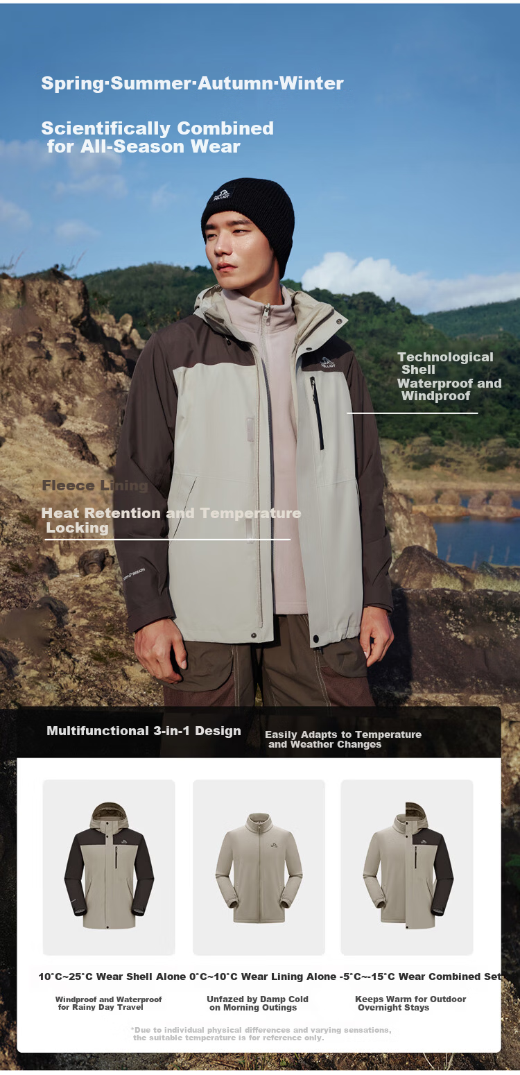 Pelliot Mountain Classic 3.0 3-in-1 Waterproof Jacket Spring Autumn Unisex Warm Coat 125301055 Purple L 7