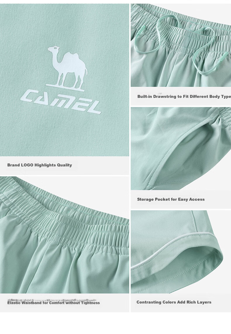 CAMEL Quick-Dry Men's Sports Shorts Ice Cooling Sun Protection Antibacterial Running Pants C16BA6L6067 Ranger Brown XXXL 16