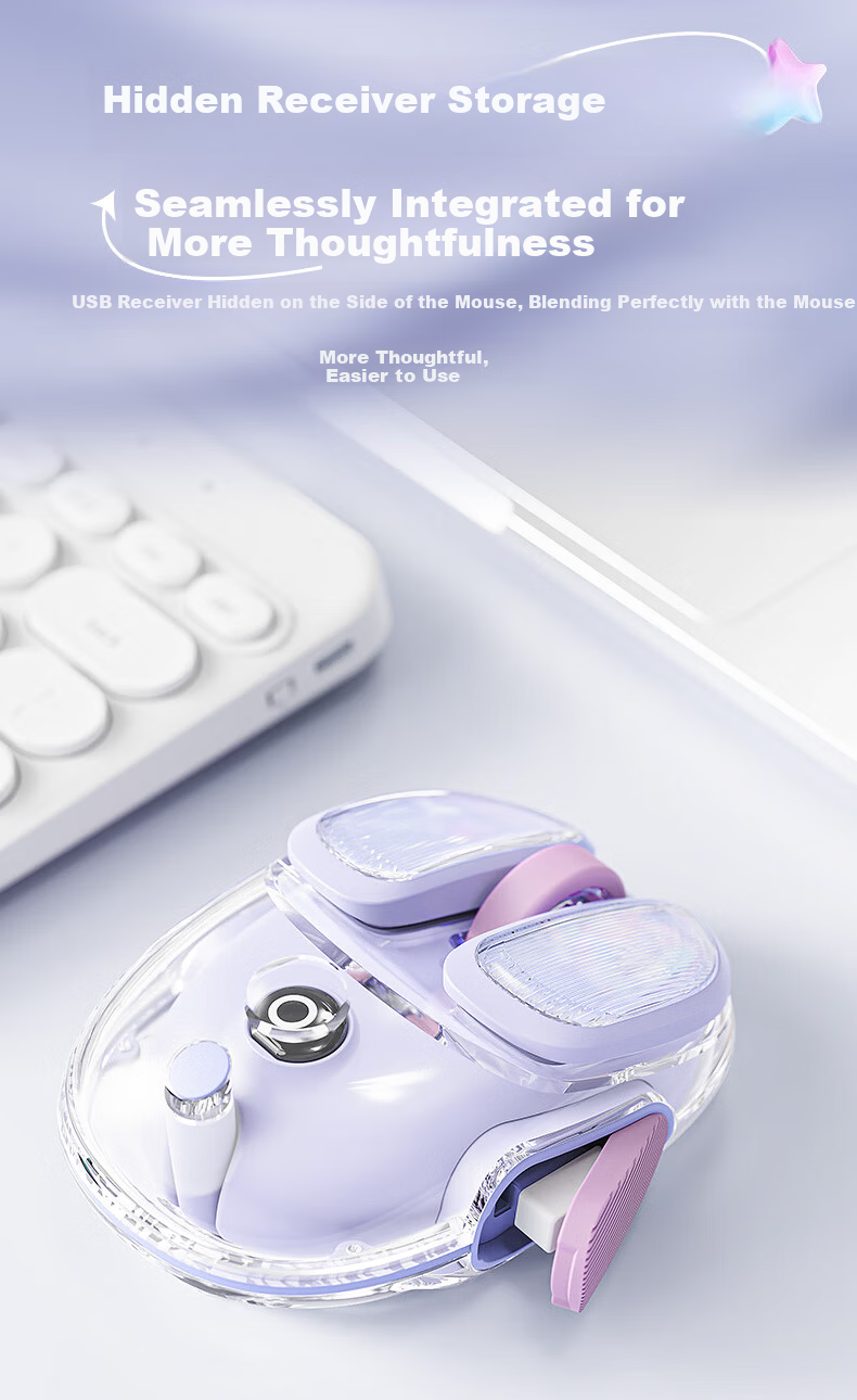 EWEADN Q9 Mini Potato Wireless Bluetooth Dual-Mode Transparent Gaming Mouse Rechargeable Lightweight RGB Lighting for PC Laptop Pink Foundation 12