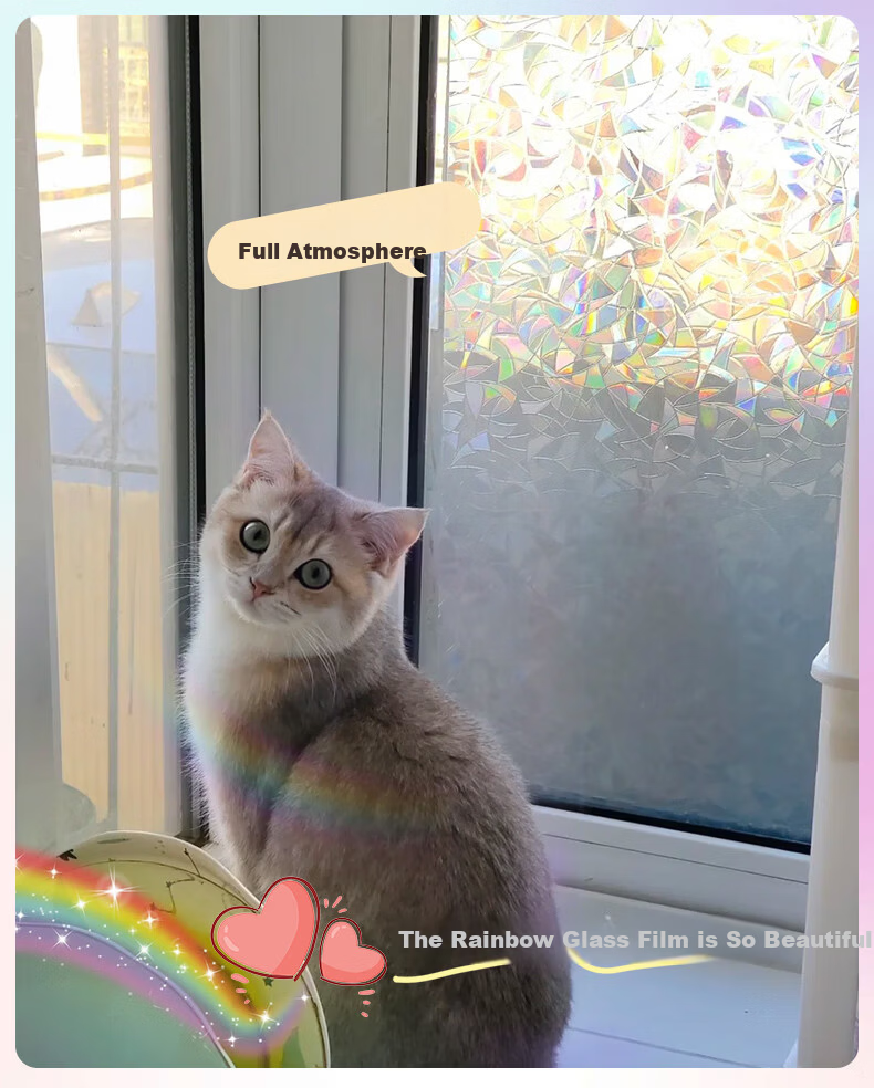 Xinuo Frosted Glass Sticker Translucent Privacy Window Film for Balcony Kitchen Bathroom Rainbow Glass Anti-Peeping Film 5