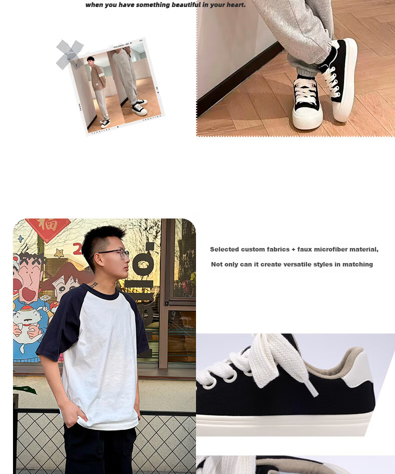 Global Black Canvas Shoes Men Spring Summer 2026 New Thick Sole Height Increasing Casual Sports Sneakers Men Couples White Shoes 5