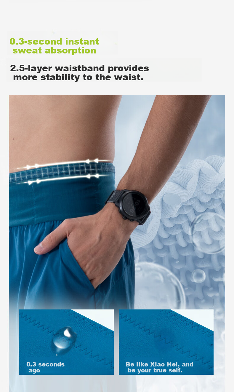 Feibit Air Pants 4.0 Men's Waist Bag Shorts Breathable Running Sports Pants 5-Inch Quick-Dry Lake Blue L 5