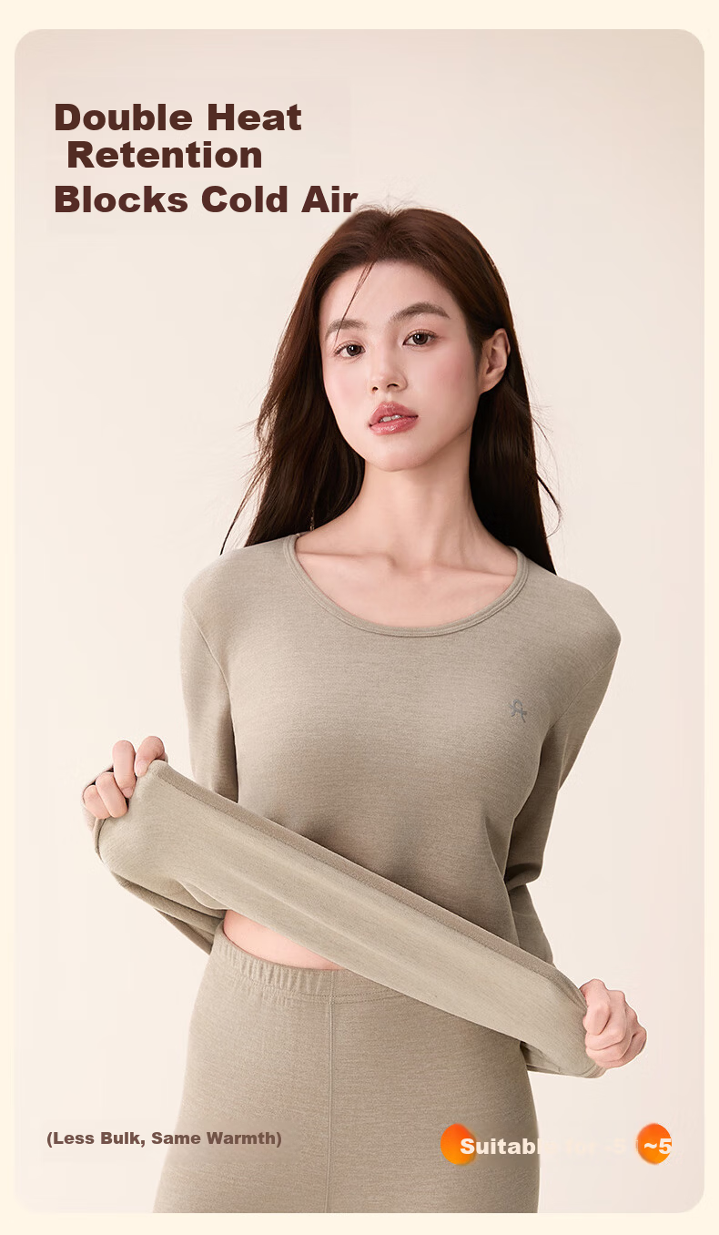 Fenteng Women's Thermal Underwear Set with Wool and Silk, 2025 New Long Sleeve Base Layer for Couples 3