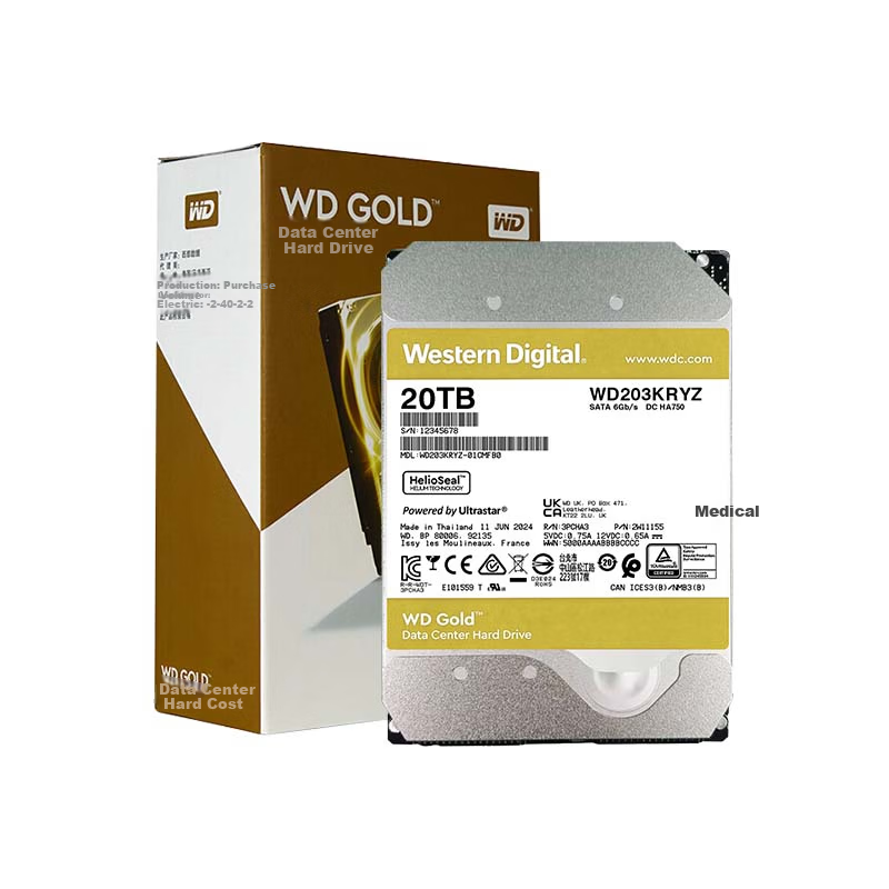 Western Digital 20TB Enterprise Mechanical Hard Drive WD Gold SATA 7200RPM 512MB CMR Vertical 3.5-inch Server HDD WD203KRYZ