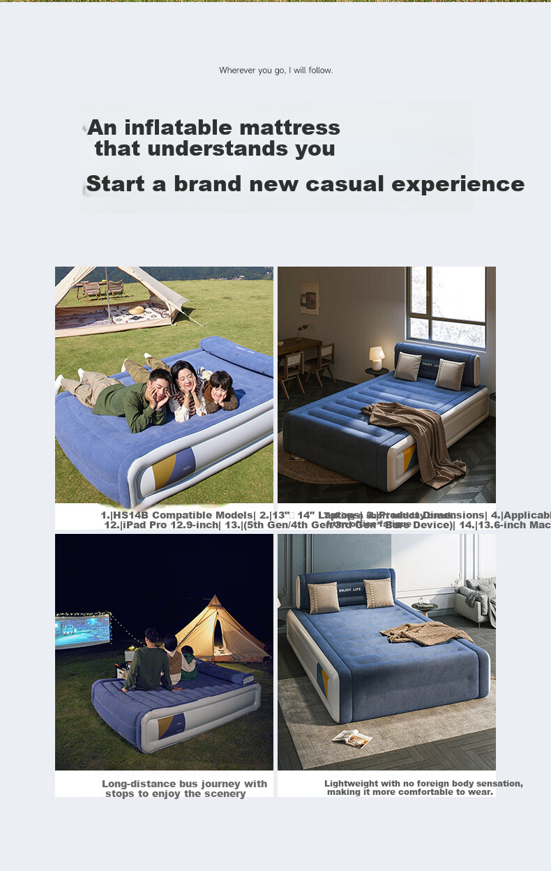 Adandyish Luxury Built-in Rechargeable Pump Double Inflatable Bed Nap Home Outdoor Tent Folding Air Mattress 191*137*36cm 17