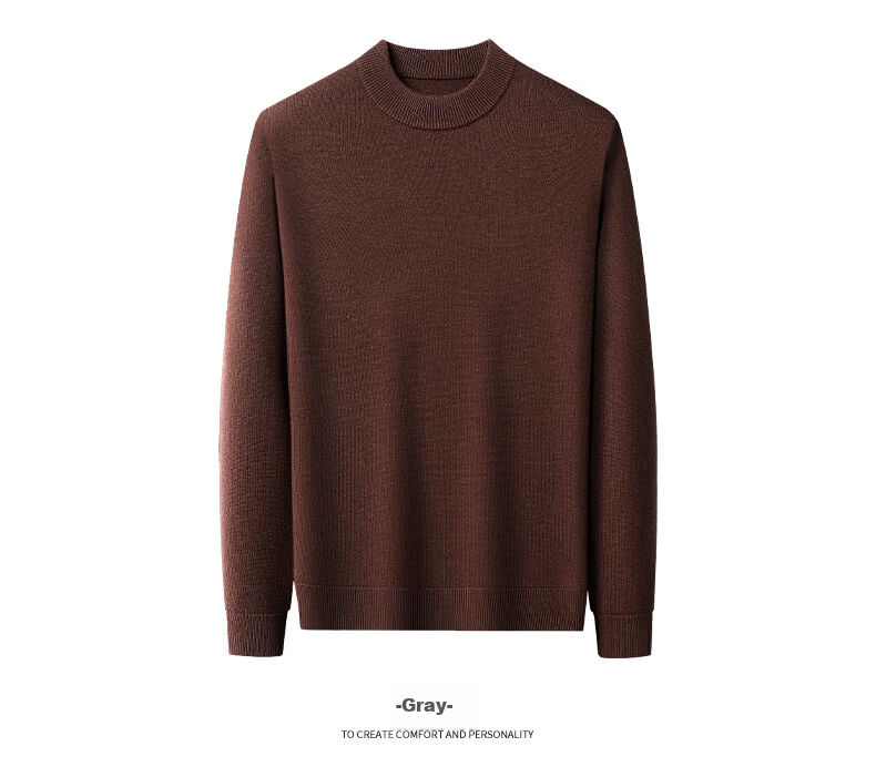 Hengyuanxiang Men's Thickened 100% Pure Wool Sweater Autumn Winter Mid-High Collar Warm Knitwear 4