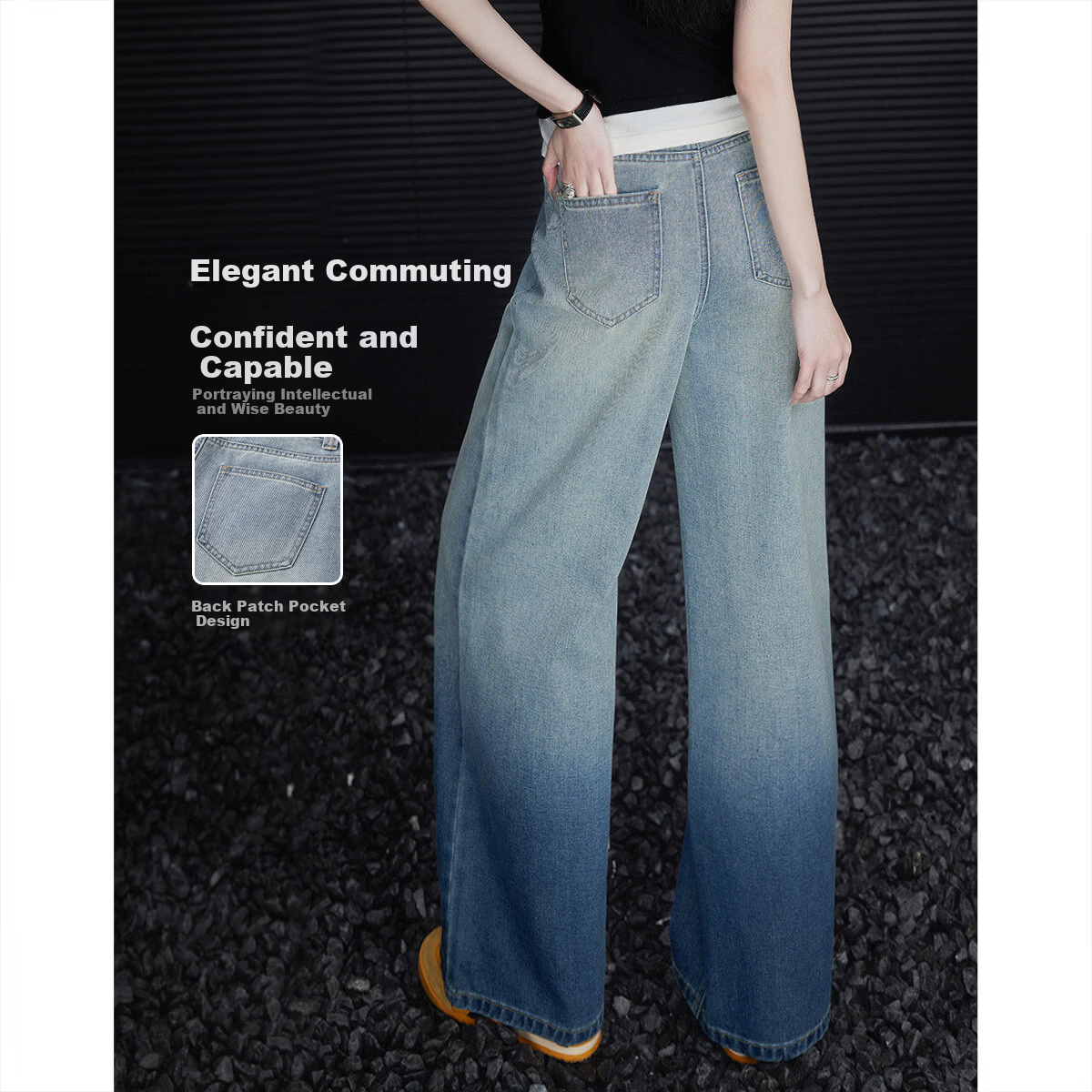 Demana Cotton Soft New Fluff Spring Retro Hand-Washed Gradient Design Straight Wide-Leg Slimming High-End Jeans for Women