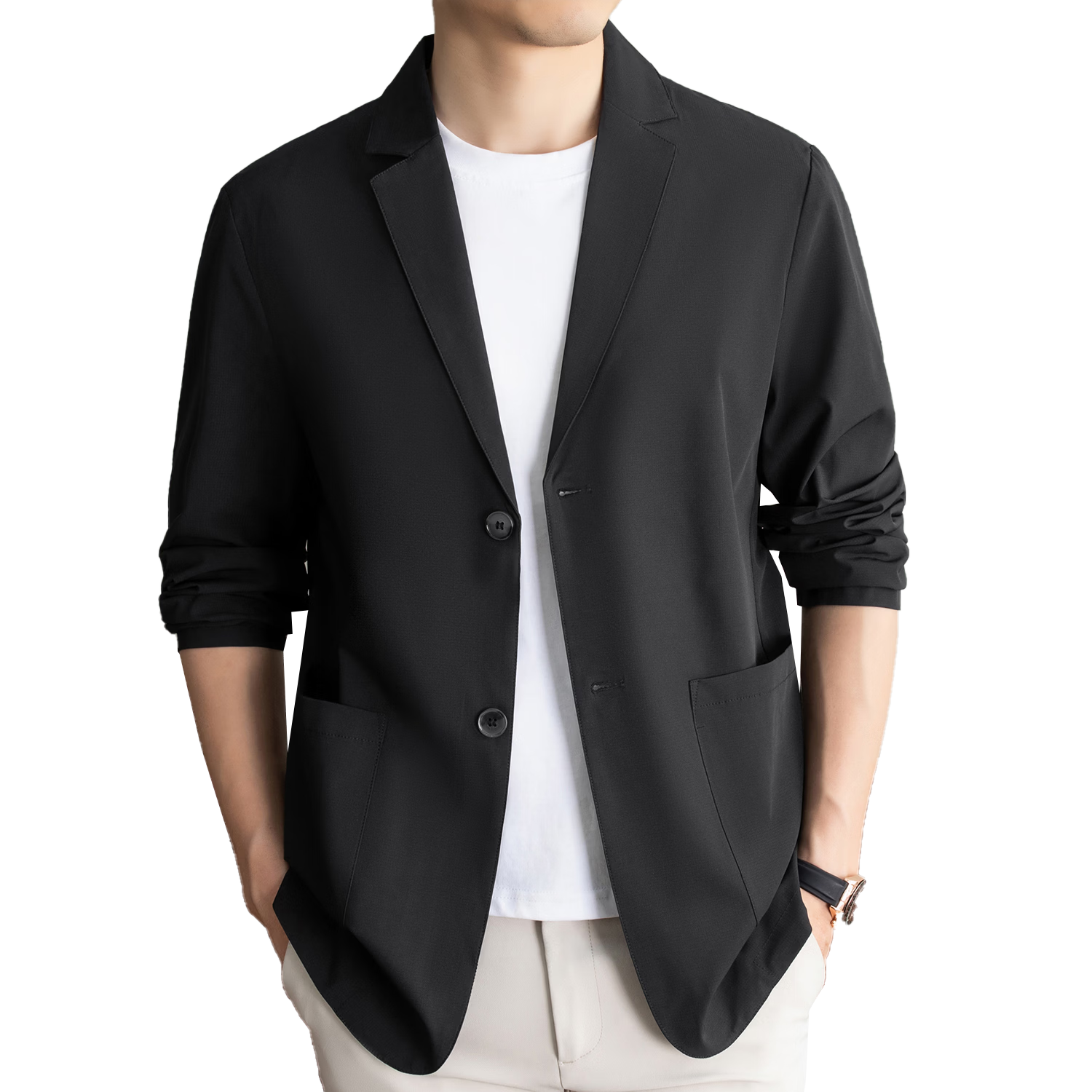 ROMON Men's Summer Sunscreen Blazer Seamless Lightweight Ice Silk UV Protection Suit Jacket 2379 Black 4XL