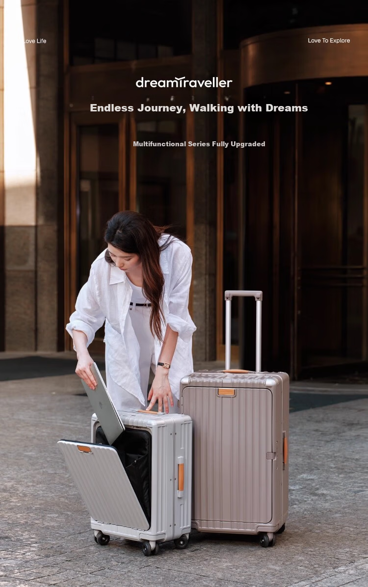 Dream Traveller Large Capacity Luggage Spinner Multifunctional Trolley Suitcase Side Opening Travel Bag 26 Inch Elephant Gray 2