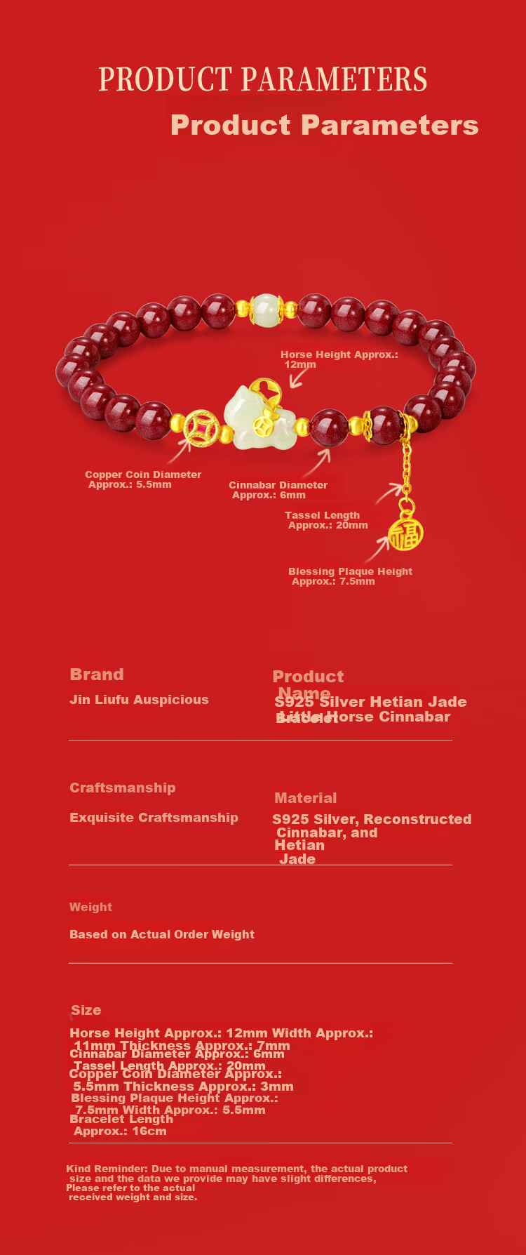 Jin Liufu Auspicious Red Sandalwood Beaded Bracelet for Women with Silver Little Horse, Hetian Jade Wealth Horse Bracelet, Zodiac Year Gift for Mother and Girlfriend 6