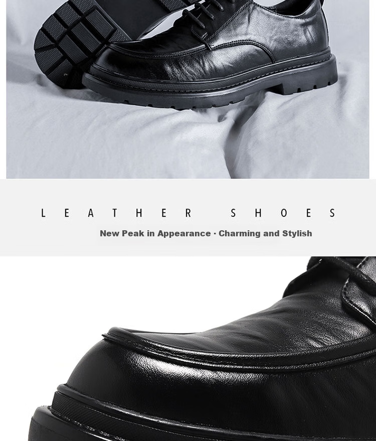 CALIFBULL Men's Leather Shoes Spring Summer Thick Sole Height Increasing Loafers Slip-On Lazy Business Casual Shoes Black Size 44 20