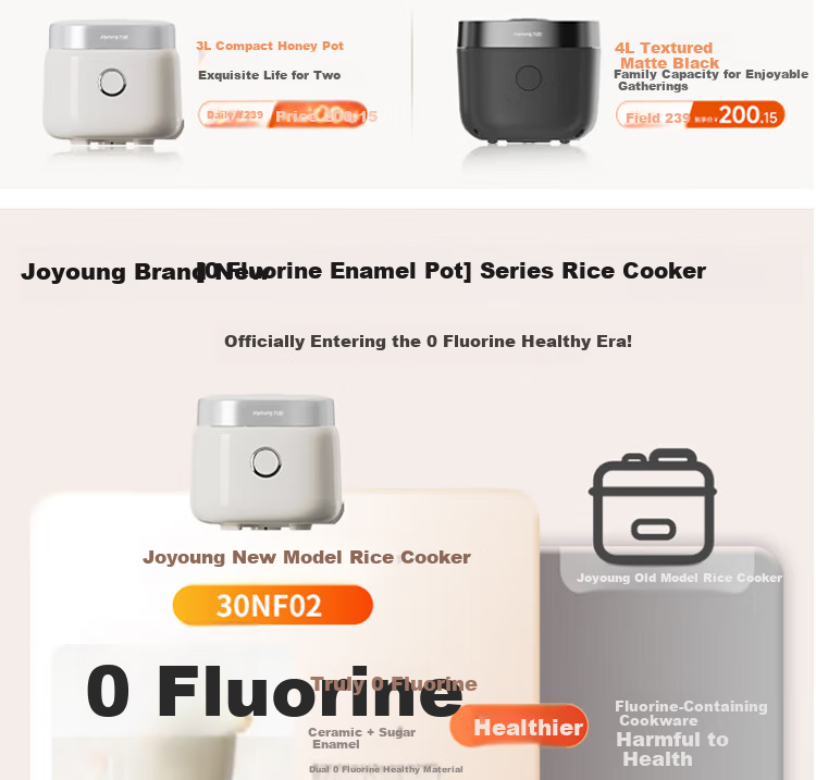 Joyoung 3L Household 0-Fluoride Enamel Ceramic Rice Cooker Honey Jar Style Electric Pressure Rice Cooker 20-Minute Quick Cook Multifunctional Rice Cooker F-30NF02 2