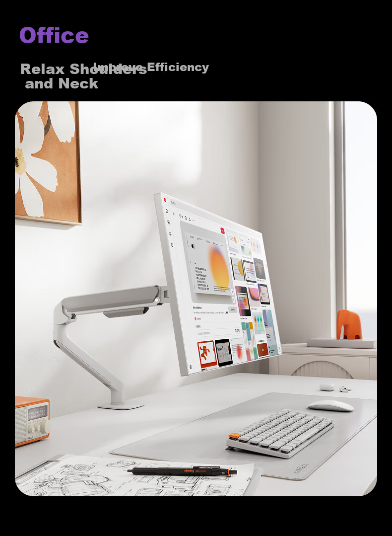 Brateck Beihu Monitor Stand Computer Desk Mount Inverted Display Arm Dormitory Floating Bracket 17-32 Inch E350pd Obsidian Black 21