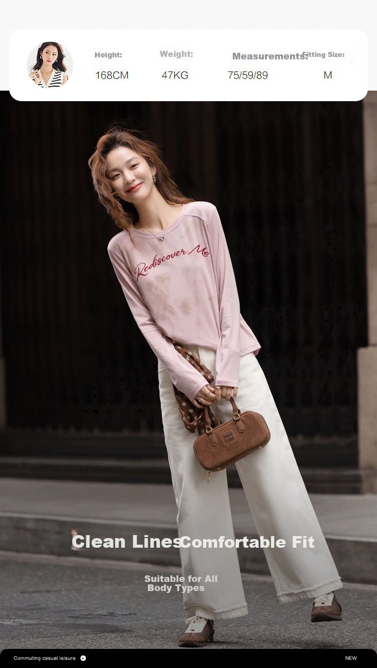 Demana [Breathable Tencel] Spring Korean Style Crew Neck Flocked Letter Print Loose Fit Petite Women's T-Shirt 4