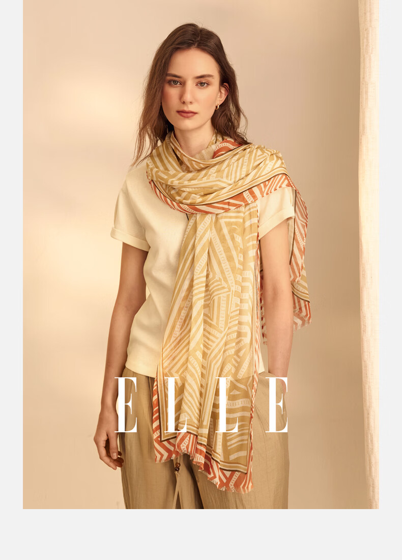ELLE Modal Vintage French Elegant Silk Scarf Women's Spring Summer Shawl Gift for Mom Wrap 4