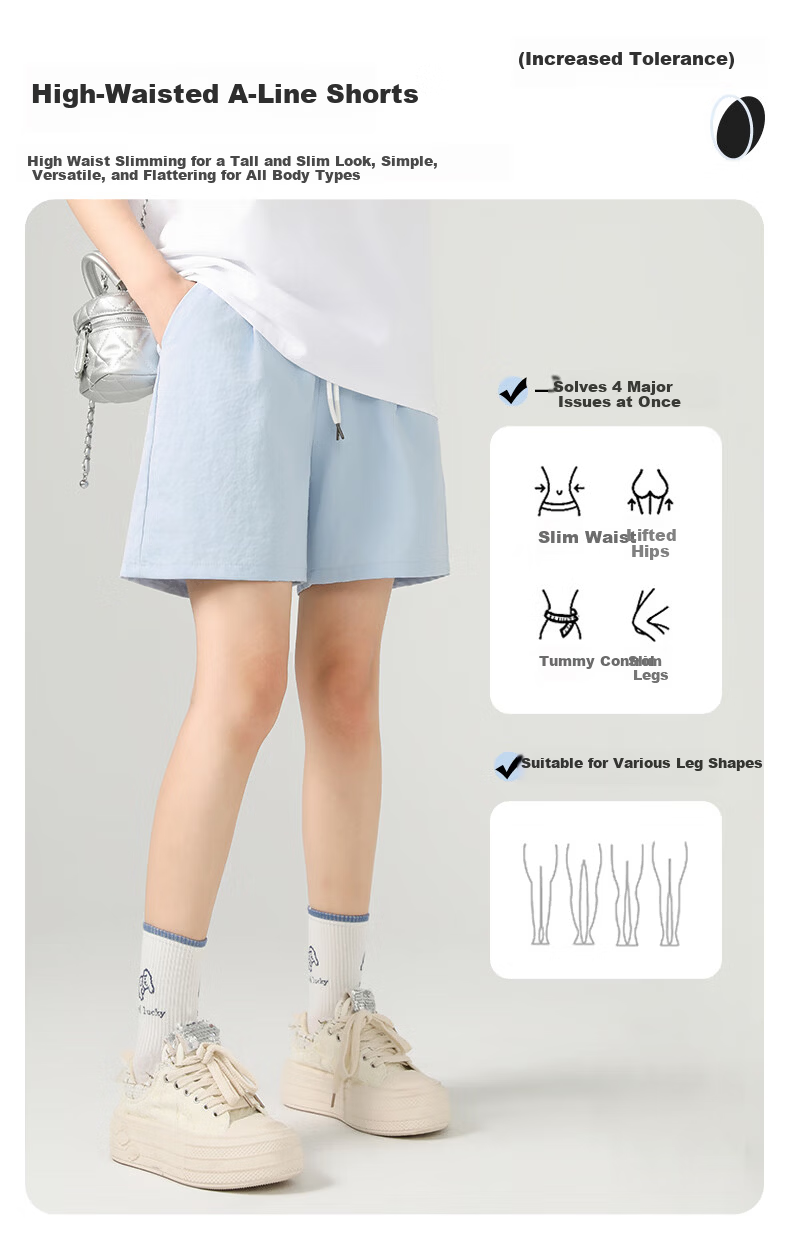 Jeanswest Women's Summer New Fashion Versatile Cool Milk Fabric High Waist Slim A-Line Shorts 4
