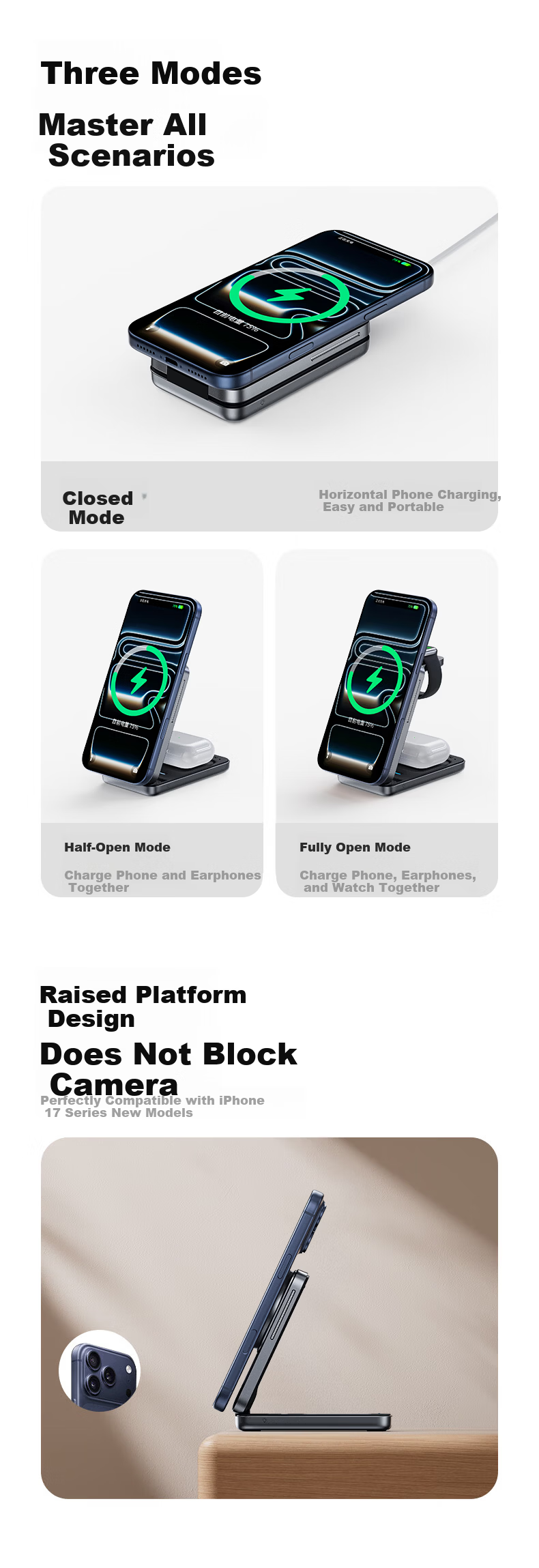 REMAX Apple 3-In Wireless Charger, Foldable, Compact And Portable, MagSafe Magnetic Stand, Suitable for IPhone 12-17 Series, IWatch, Earphones 8