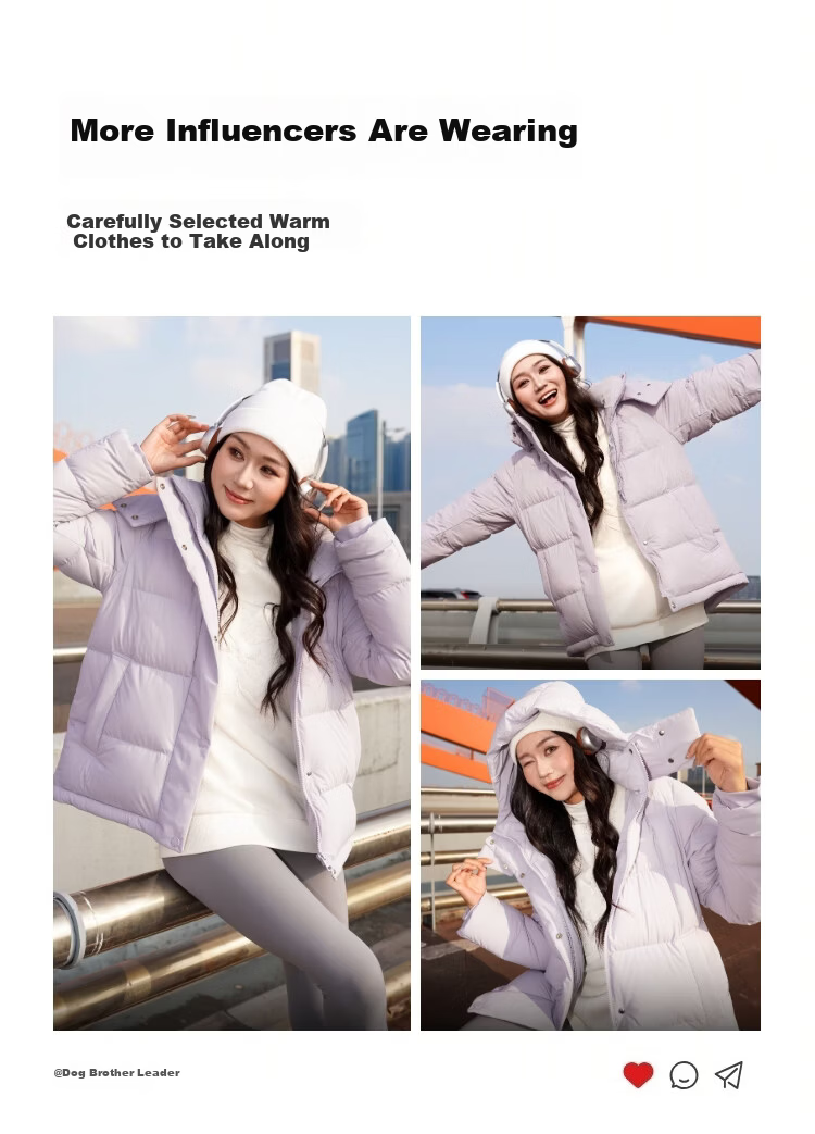 Bosideng Women's Winter Down Jacket Slim Fit Short Casual Thickened Removable Hood Stand Collar Versatile Coat 26