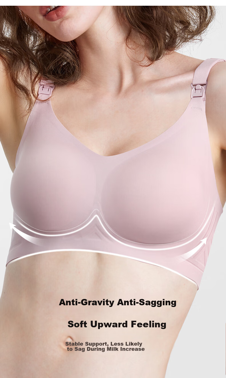 EMXEE Maternity Nursing Bra Spring and Autumn Thin Comfortable Seamless Push-Up Shaped Front Open Button Breastfeeding Bra Black Size M 6