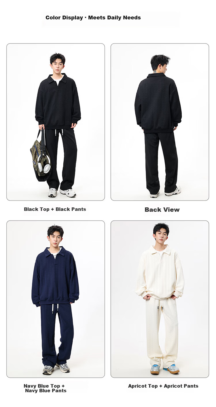 Dingfengbaoluo Men's Spring Loose Comfortable Sports Sweatshirt and Pants Jacquard Casual Two-Piece Set XY12 Apricot 2XL 4