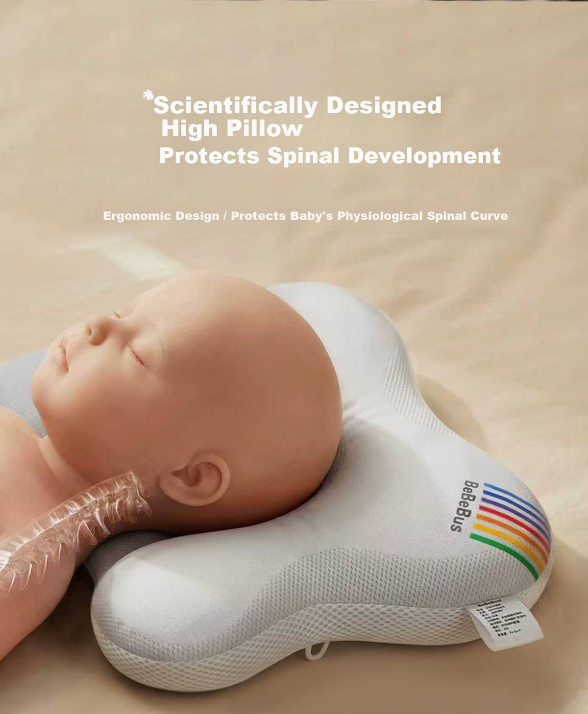 Bebebus Butterfly Baby Shaping Pillow for Round Head Sleep 0-6-12 Months Newborn Head Correction Neck Support Baby Pillow White 23