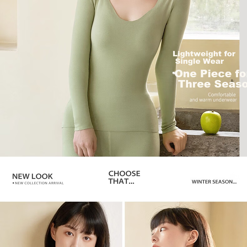 Urban Beauty Women's Thermal Underwear Set Autumn Top and Bottom Winter Cashmere Silk Seagull Collar Fleece Thickened Derong Heating Set 22