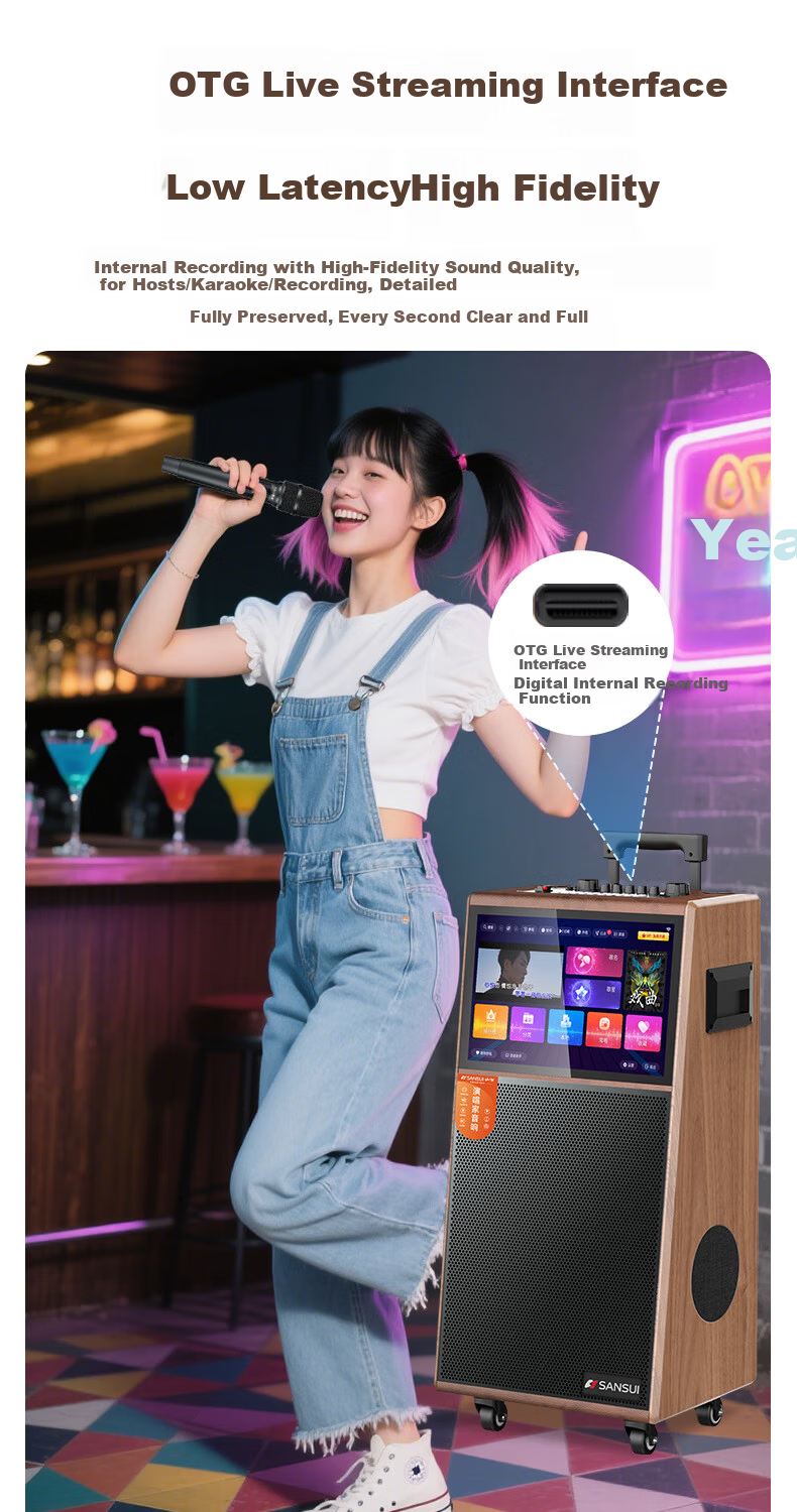 SANSUI TD107 Dual 10-Inch Square Dance Speaker with Display Screen Home KTV Karaoke Amplifier All-in-One Outdoor Singing Live Streaming Speaker Video Player with 3-Year Membership 10