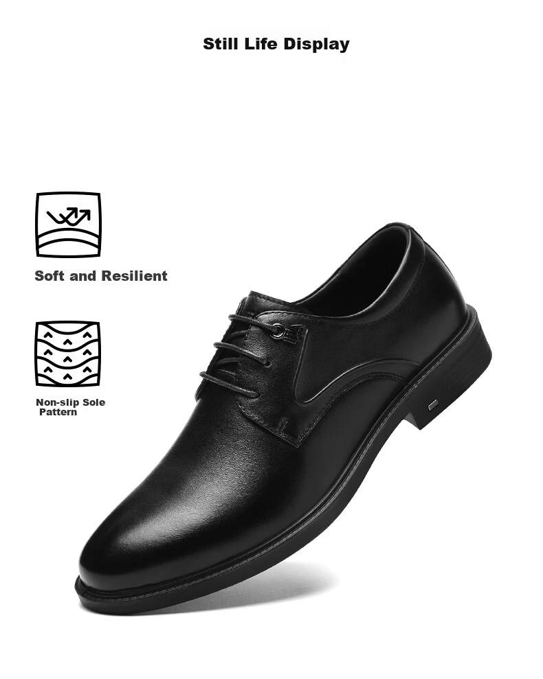 HLA Men's First Layer Cowhide Leather Dress Shoes British Business Casual T332 Black 39 6