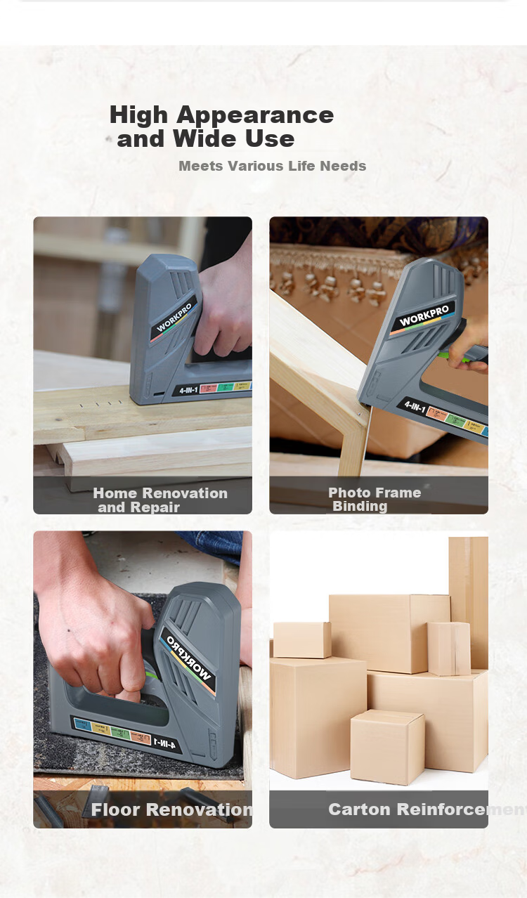 WORKPRO Electric Nail Gun Stapler T-Nails U-Nails Woodworking Strip Nails Gun Four-in-One Household Plug-in Model 1