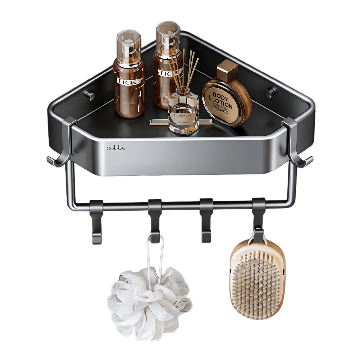 Cobbe No-Drill Triangular Storage Rack, Bathroom Corner Shelf, Space Aluminum Wall Organizer