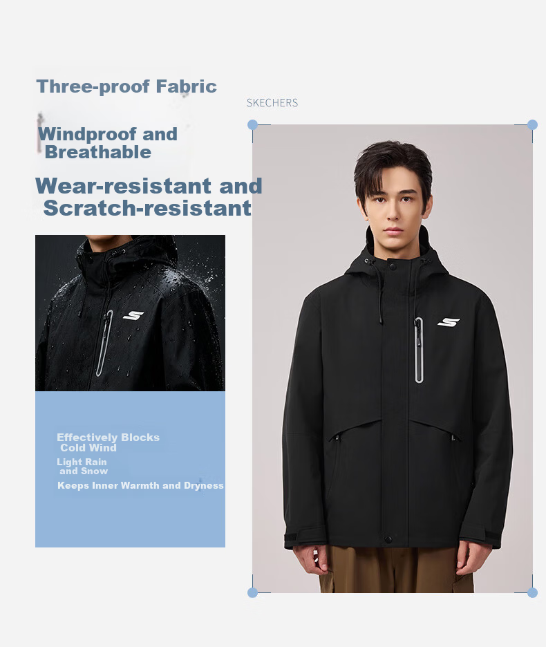 Skechers Men's Jacket 2026 Spring New Casual Hooded Warm Outdoor Water-Repellent Sports Windbreaker 4
