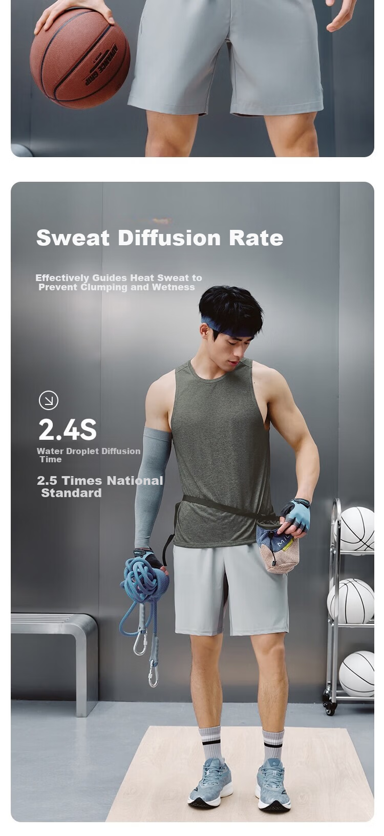 JD Jingzao Elastic Quick-Dry Men's Tank Top Running Fitness Sleeveless Basketball T-Shirt Training Sportswear Sage Gray S 3