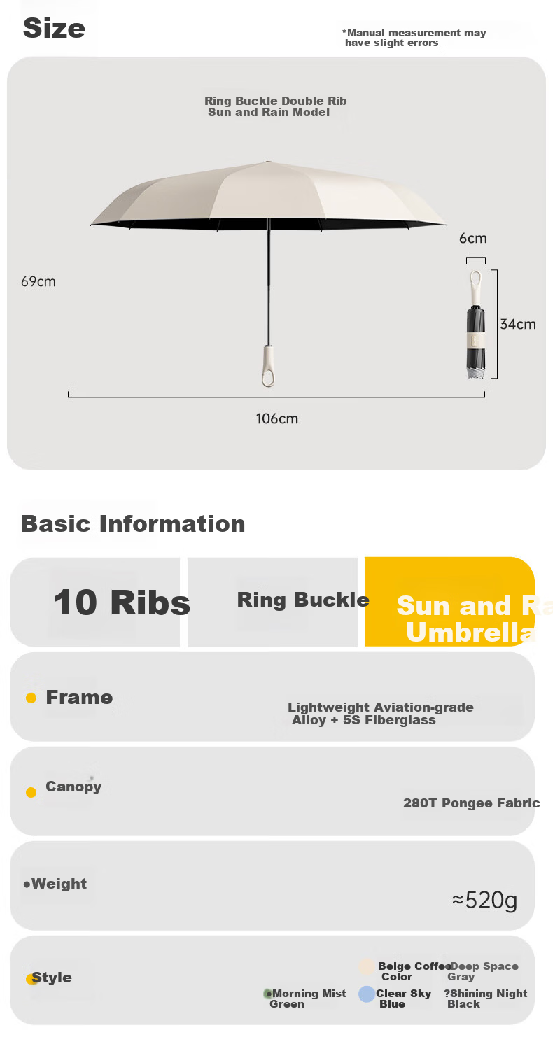 ZUODU Automatic Large Reinforced Thickened Men's and Women's Black Coating Reverse Umbrella with Ring Buckle for Students 22