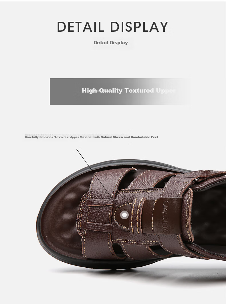 Aokang First Layer Cowhide Men's Sandals Beach Shoes Cowhide Trendy Middle-aged and Elderly Dad Leather Sandals Black 41 10