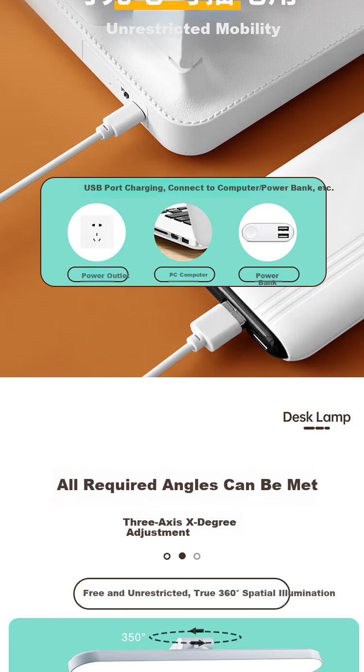 Bolanger Desk Lamp, Eye Protection, Study Lamp, Dormitory Lamp for Students, Rechargeable Table Lamp, Children's Bedroom Bedside Lamp, Reading Light 10