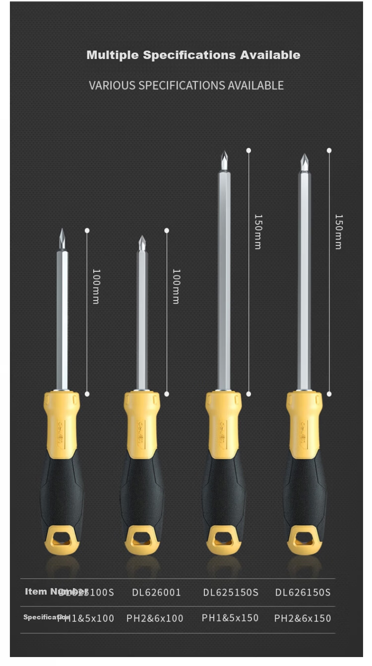 Deli Dual-Use Screwdriver Chrome Vanadium Steel (Yellow) 6/PH2x100 DL626001; 1 Piece 3