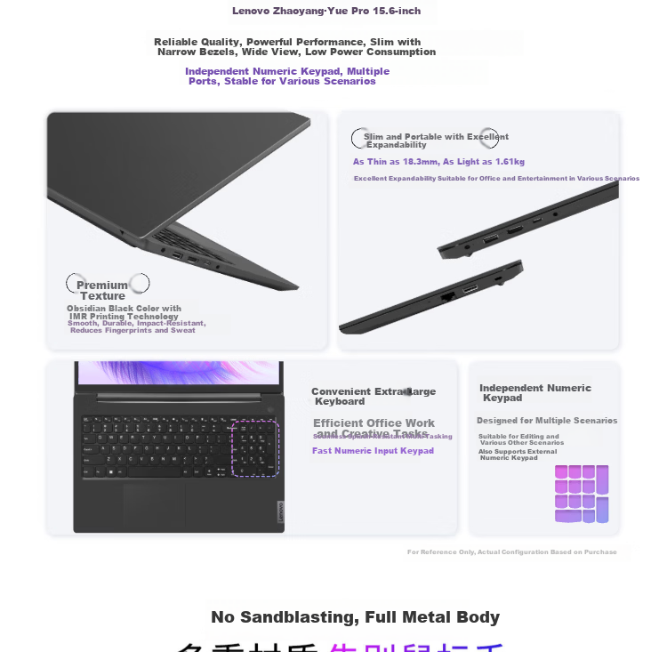 Lenovo Laptop Zhaoyang Yue Pro 14-inch Business Lightweight Notebook Intel Core High-Performance i5 16GB 512GB SSD 180-Degree Hinge 3