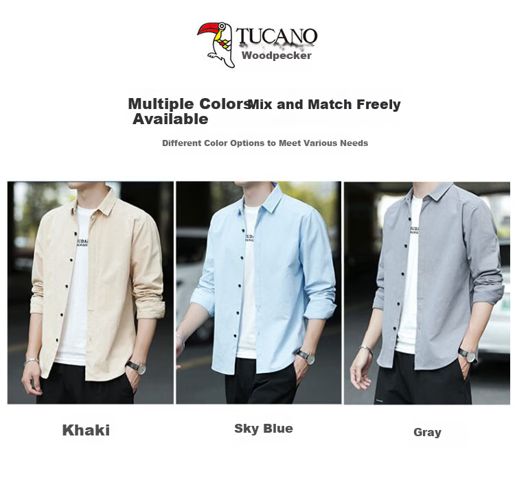 TUCANO Men's Casual Long Sleeve Shirt Loose Fit Spring Autumn Jacket Gray XL 7