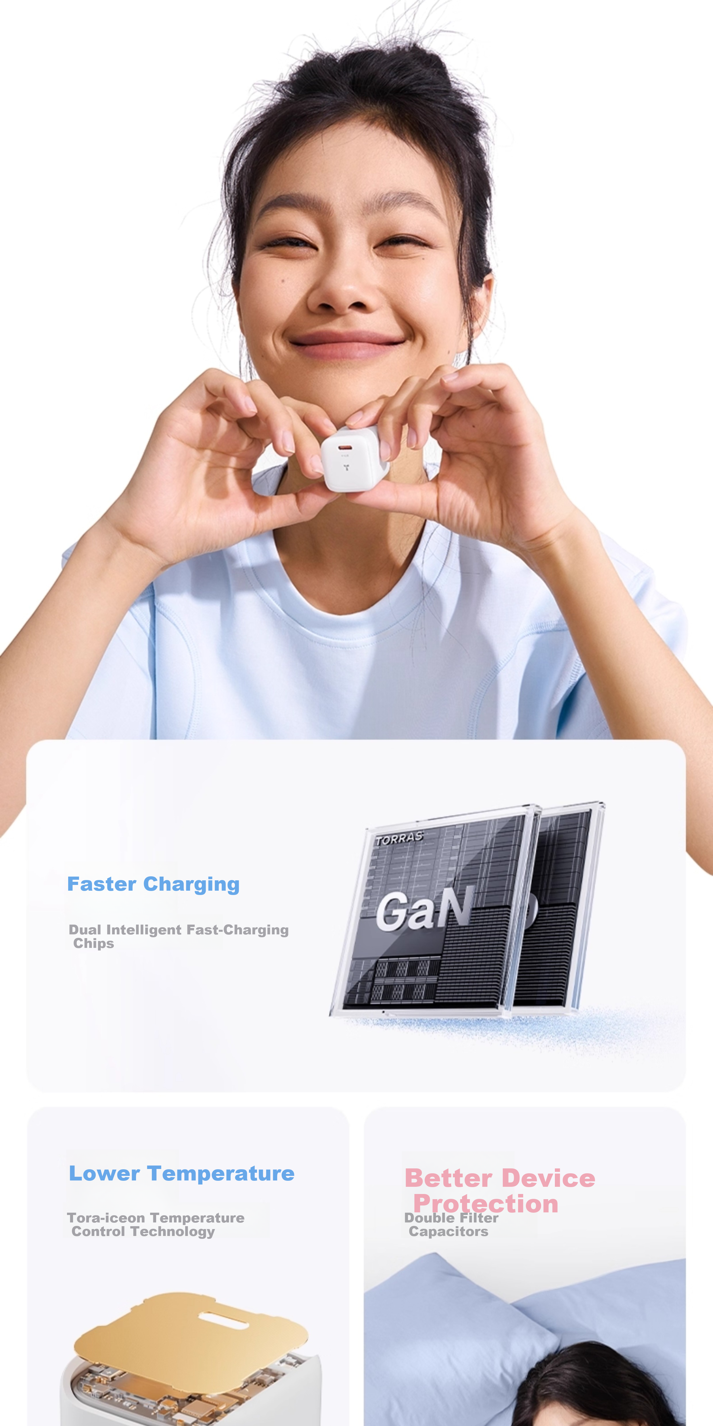 Torras Little Ice Cube Lite 30W GaN Fast Charger for iPhone 17 Pro Max Air 16 Compatible with Original Fast Charging Cable 8