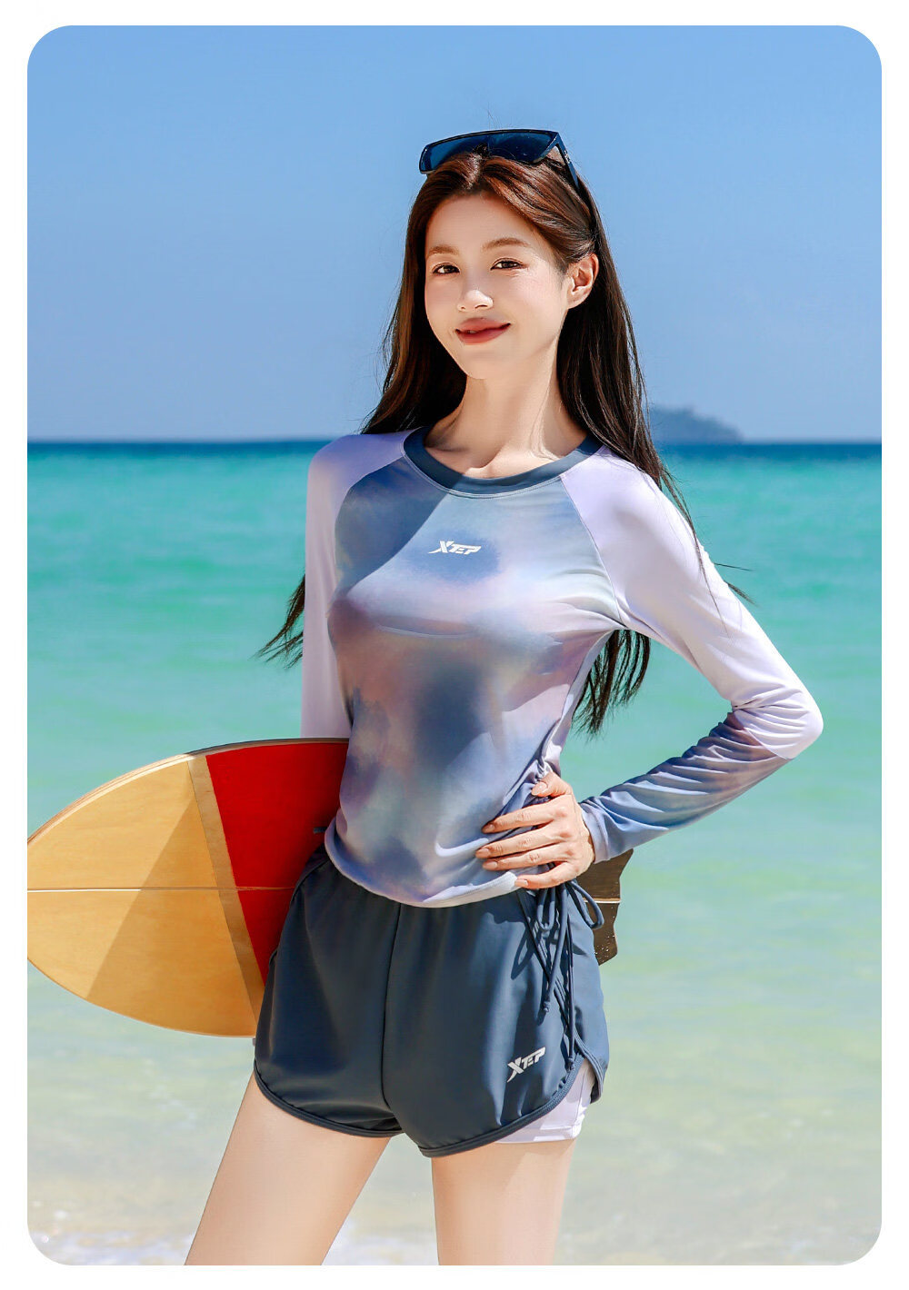 Xtep Women's Long Sleeve Conservative Two-Piece Swimwear Set with Tankini and Boyshorts, Tummy Control, Slimming Beach Vacation Swimsuit 13