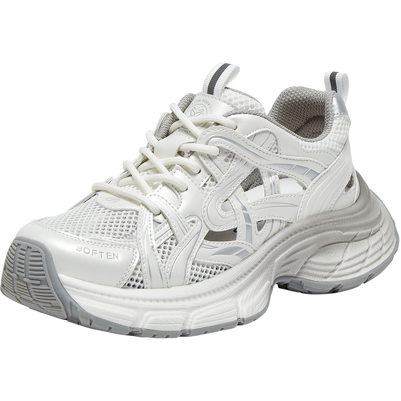 Basto 25 Mesh Hollow Breathable Dad Shoes Thick Sole Height Increasing Women's Casual Shoes D5810BM5 Off-White Size 35