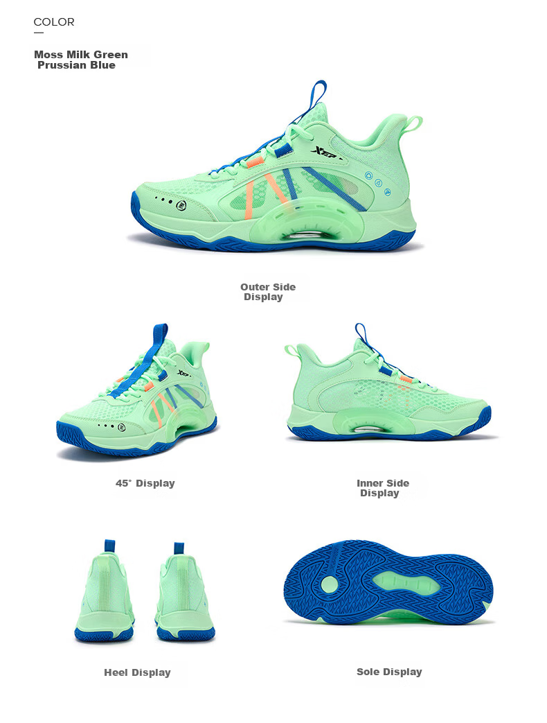 XTEP Kids Boys Mesh Breathable Lace-up Basketball Shoes Starry Blue/Teal Blue Size 38 29