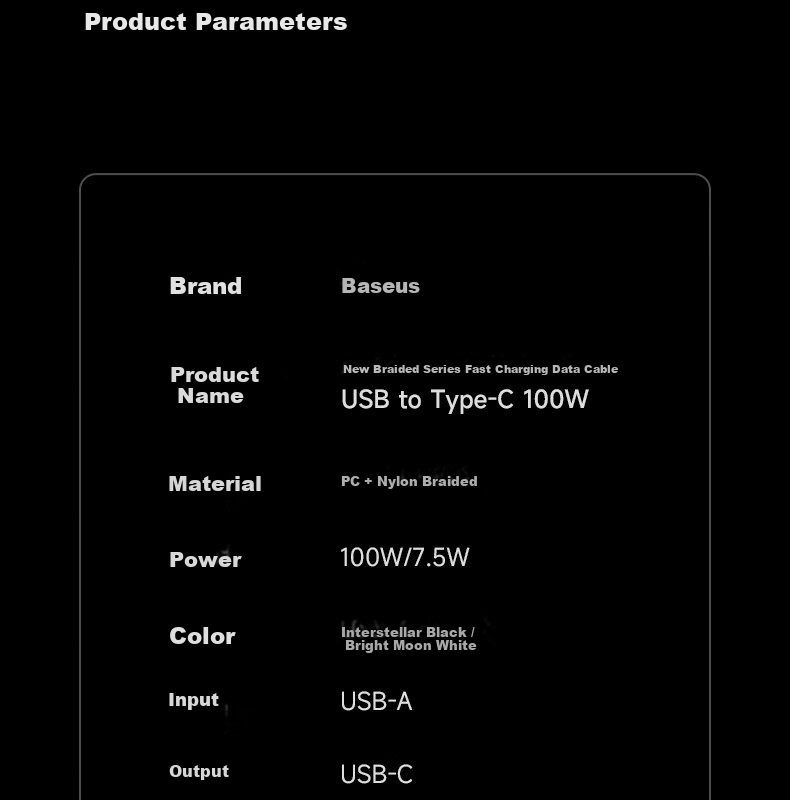 Baseus Type-C Data Cable 6A Super Fast Charging 100W/88W for Huawei Honor Xiaomi Apple 15/16 Pura80/Mate70 Moonlight White 2m 22
