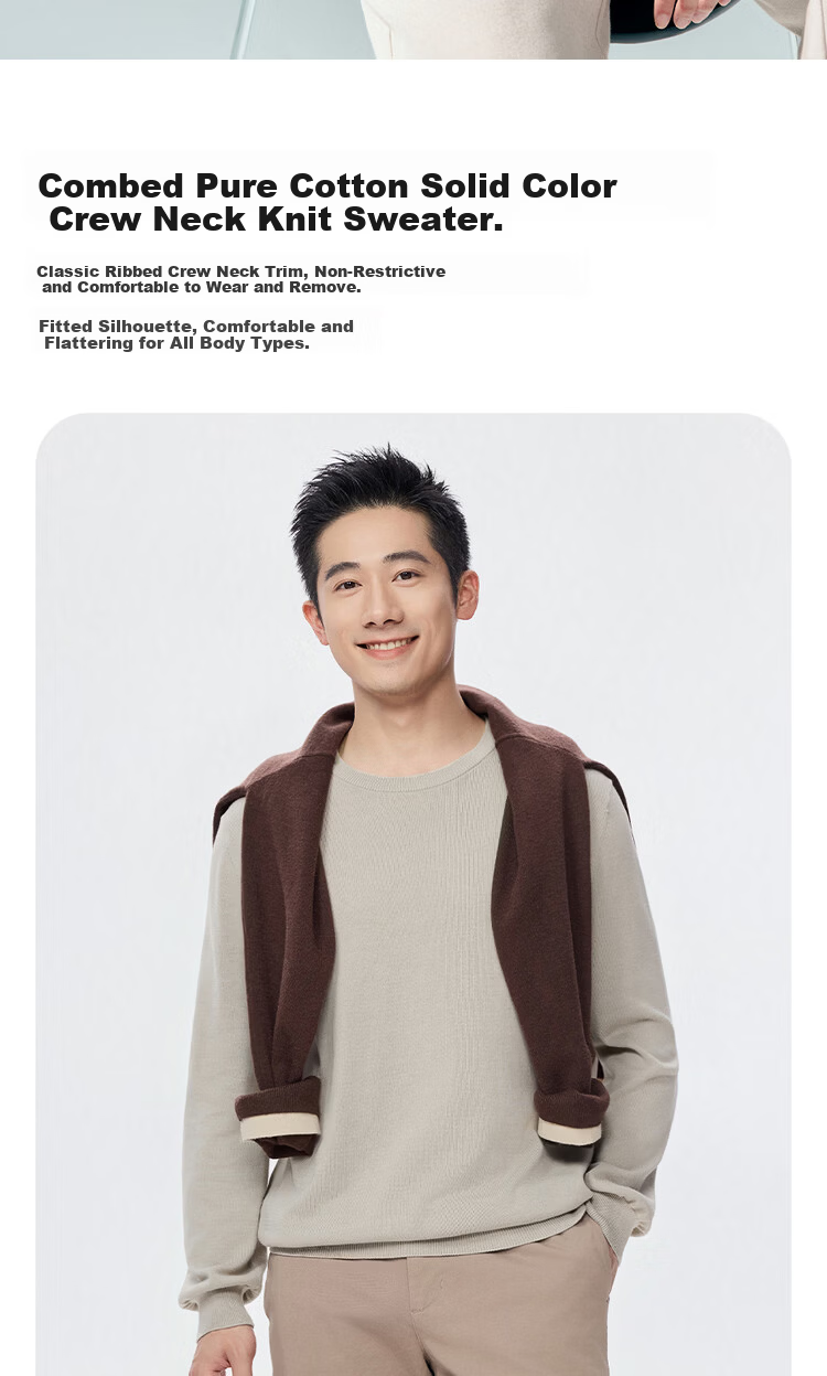 Giordano Men's Spring New Combed Cotton Solid Color Crew Neck Pullover Knitwear 18055610 4