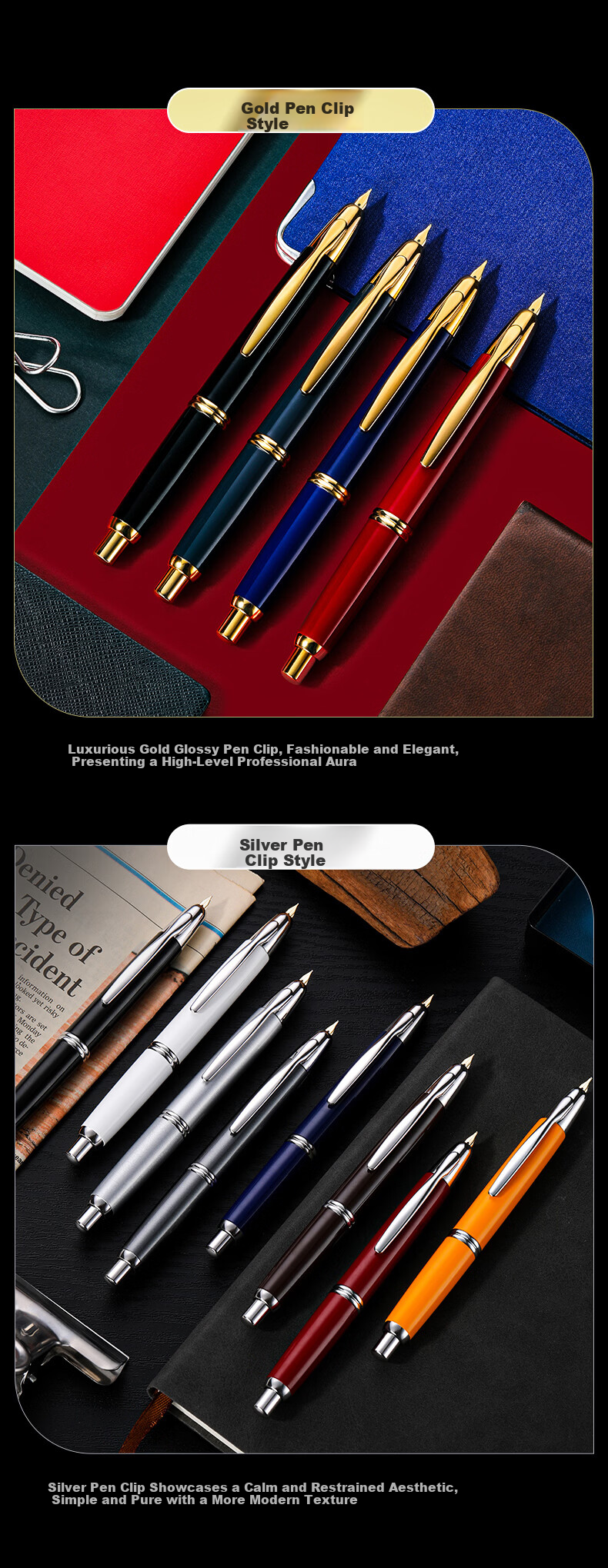 PILOT CAPLESS Retractable Fountain Pen Business Office Gift for Leaders Adult Pen (Gold Clip) F Nib Black FC-1500RG-F-B 6