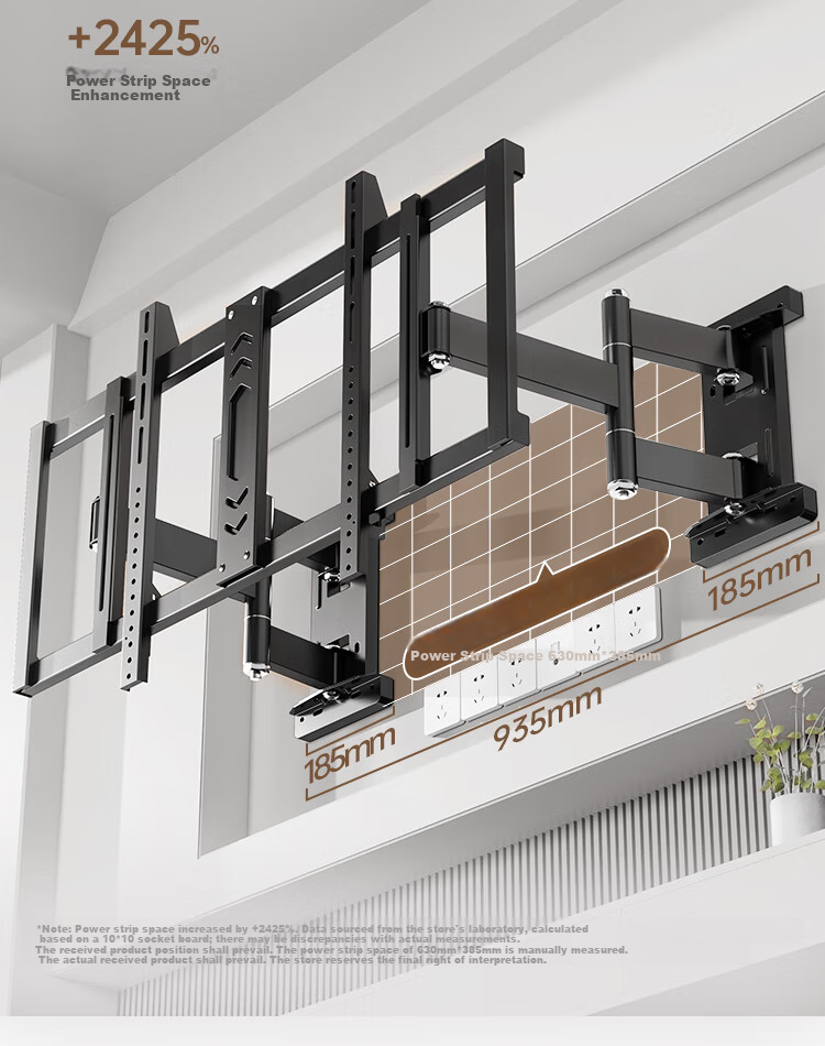 Enlip Ultra-Thin Recessed Split Telescopic TV Wall Mount Bracket 65-90 Inch Compatible with Xiaomi Hisense TCL Skyworth 75/85 Inch TVs No Obstruction to Sockets and Speakers 7