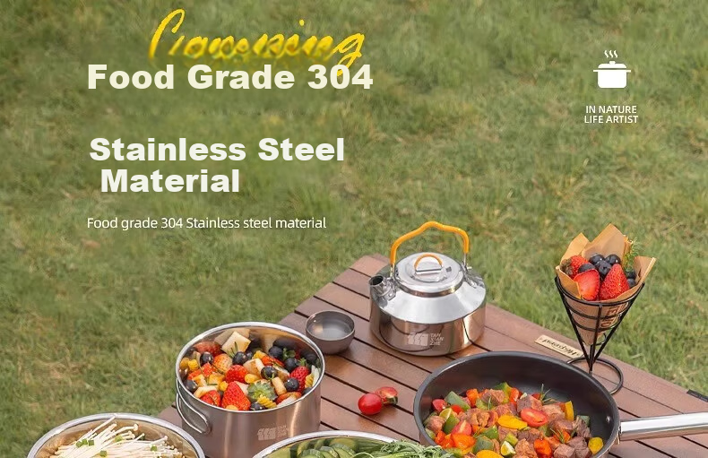 TAN XIAN ZHE 304 Stainless Steel Outdoor Cookware Set with Cassette Stove Camping Full Set Cooking Pot Kettle 15